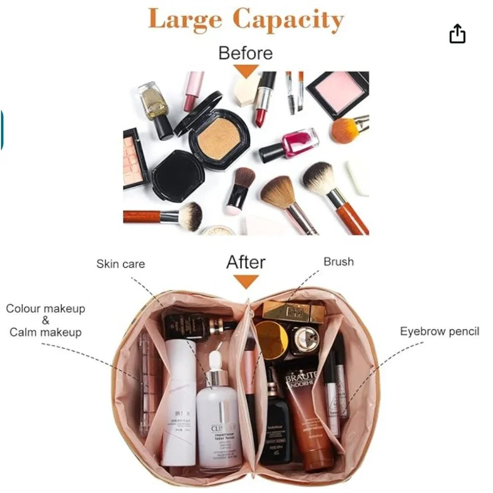 Rlokosfb Makeup Bag with Handle & Divider Large Capacity Waterproof Cosmetic Bag